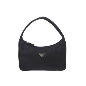 PRADA Hobo Handbag Bag Triangle Logo Plate Black